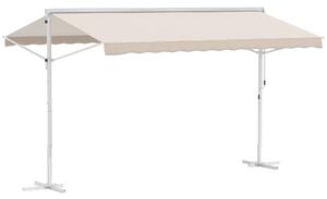 Outsunny Tendone a Doppia Pendenza 4 x 3 m Manuale retrattile Inclinazione regolabile in metallo bianco epossidico Poliestere impermeabilizzato Anti-UV Beige