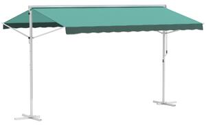 Outsunny Tendone a Doppia Pendenza 3 x 3 m Manuale retrattile Inclinazione regolabile metallo Poliestere impermeabilizzato Verde