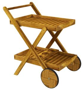 Outsunny Carrello da giardino per barbecue in legno con 2 ripiani, 3 portabottiglie e 2 ruote legno naturale