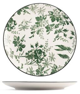 Set 6 piatti frutta Margaret in porcellana bianca decorata verde cm 19