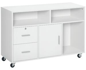 HOMCOM Mobiletto Multiuso minimalista per stampante, Ufficio e Casa con Cassetti di chiave e 4 ruote, 100x35x65cm, Bianco | Aosom Italy