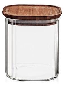Barattolo in vetro borosilicato trasparente rigato tappo in bambù forma quadra lt 0,85