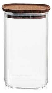 Barattolo in vetro borosilicato trasparente rigato tappo in bambù forma quadra lt 1,30