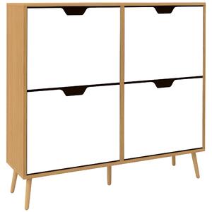 HOMCOM Mobile Scarpiera in Truciolato e Pino con 4 Cassetti e 2 Ripiani Regolabili per ogni Cassetto, 95x26x95 cm|Aosom