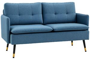 Divano 2 Posti Tessuto Blu Scuro con Cuscini Imbottiti e Gambe HOMCOM in Acciaio 139x68x80cm|Aosom