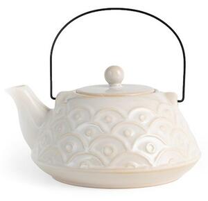 Teiera in stoneware bianco con coperchio e filtro in acciaio inox lt 0,70