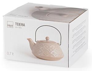 Teiera in stoneware bianco con coperchio e filtro in acciaio inox lt 0,70