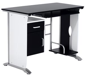 HOMCOM Scrivania per Computer con Ripiano, Cassetto e Armadietto, in MDF e Ferro, 100x52x75 cm, Bianca e Nera