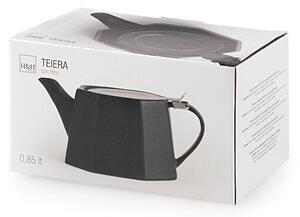 Teiera in stoneware nero con coperchio e filtro in acciaio inox lt 0,85