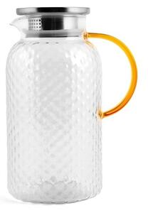 Teiera in vetro borosilicato bocciardato trasparente con filtro in acciaio inox 18/10 e manico color ambra lt 1,6