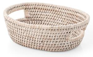 Cestino ovale con manici in rattan sbiancato cm 23x18x7h