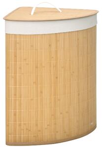 HOMCOM Cesto Portabiancheria con Coperchio Triangolare in Bambù e Tessuto, 38x38x57cm, Colore Legno|Aosom