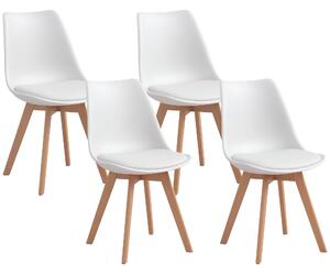 HOMCOM Set 4 Sedie da Pranzo Stile Nordico in Plastica con Gambe in Legno e Cuscino in Finta Pelle, Bianco|Aosom