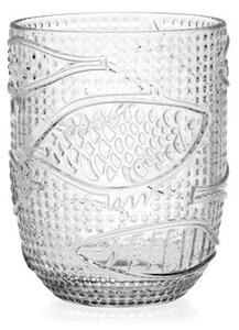 Set 6 bicchieri Atlantico in vetro trasparente decoro pesci cl 40