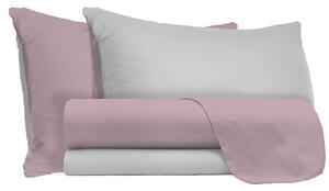 Set Lenzuola Matrimoniale Sopra Sotto e Federe Doubleface Rosa Antico/Grigio Chiaro