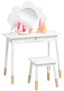 AIYAPLAY Set da Trucco per Bambine 3-6 Anni con Sgabello e Tavolo Toeletta con Specchio e Cassetto in Legno Bianco