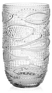 Set 6 bicchieri Atlantico in vetro trasparente decoro pesci cl 45