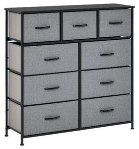 HOMCOM Cassettiera con 9 Cassetti in Tessuto Pieghevoli e Struttura in Acciaio e Legno, 100x30x100cm, Nero e Grigio