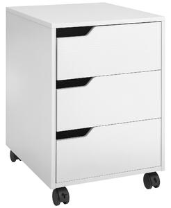 HOMCOM Cassettiera da Ufficio a 3 Cassetti con Maniglie a Scomparsa, in Legno e Metallo, 40x50x57.5 cm, Bianco