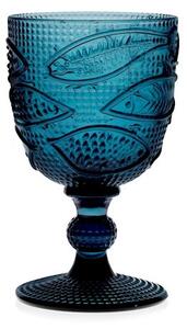 Set 6 calici Atlantico in vetro blu decoro pesci cl 30
