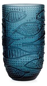 Set 6 bicchieri Atlantico in vetro blu decoro pesci cl 45