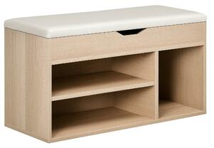 HOMCOM Scarpiera Salvaspazio Imbottita con 2 Ripiani Aperti e Spazio a Scomparsa, in Legno e Pelle PU, 80x30x43 cm