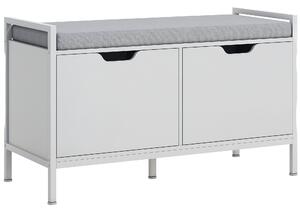 HOMCOM Panca Scarpiera a 2 Armadietti con Cuscino, in Tessuto Effetto Lino, Legno e Acciaio, 84x35x50 cm, Bianco