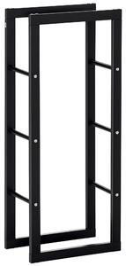 HOMCOM Potalegna per Camino in Metallo, Scaffale per legna da ardere Porta-legna per interno e esterno, 40 × 25 × 100cm, Nero | Aosom Italy