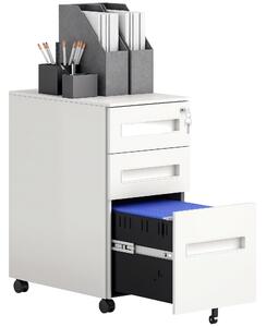 Vinsetto Schedario Portadocumenti in Acciaio a 5 Ruote con 2 Cassetti e Vassoio Portapenne, 30x43.5x60 cm, Bianco