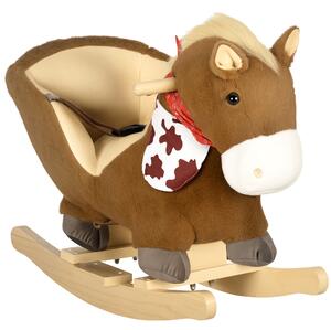 HOMCOM Cavallo a Dondolo per Bambini da 18-36 Mesi con Suoni Realistici, 60x33x50 cm, Marrone e color Legno|Aosom