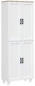 HOMCOM Mobile Dispensa da Cucina in Legno con 5 Ripiani Regolabili e 4 Ante, 60x30x170.5 cm, Bianco e color Legno