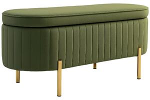 HOMCOM Panca Contenitore Ovale da 72L con Coperchio Sollevabile, in Tessuto Effetto Velluto e Legno, 108x44x43.5 cm, Verde