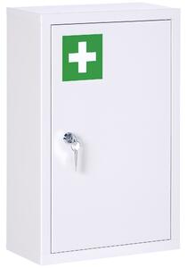 Kleankin Armadietto Medicinali a 3 Ripiani in Acciaio Inox con 2 Chiavi e Montaggio a Parete, 30x14x46 cm, Bianco|Aosom
