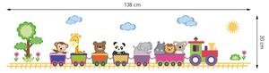 Adesivo murale con animali esotici in treno 138 x 30 cm