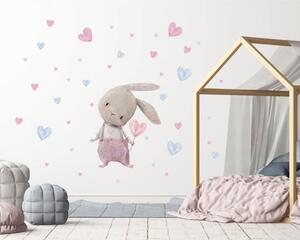 Adesivo murale simpatico coniglietto con cuori 83 x 70 cm