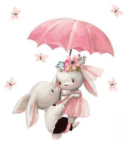 Adesivo murale per bambina coniglietti con ombrello