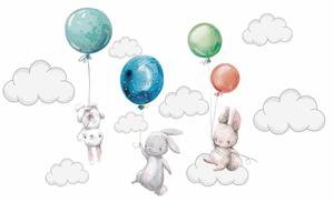 Adesivo murale con coniglietti e palloncini colorati 76 x 200 cm