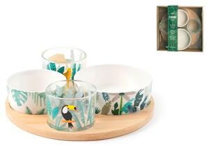 Set 4 coppette con base Caribe in vetro e porcellana decorate