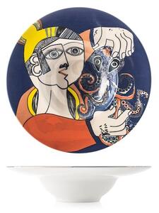 Set 6 piatti pasta Pablo assortiti in stoneware decorato cm 28