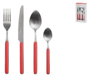 Servizio 24 posate tavola Domo in acciaio inox manico in plastica colore rosso