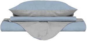 Copripiumino Singolo con Sacco e Federe Doubleface Azzurro/Grigio Chiaro