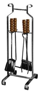 Gruppo per camino in Ferro battuto pomolo in Ottone Dimensione h 75 cm - Peso 2,9 kg 5 pezzi manicatura in legno lavorazione artigianale in stile classico made In Italy