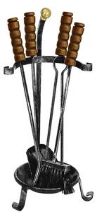 Gruppo per camino in Ferro battuto pomolo in Ottone Dimensione h 56 cm - Peso 2,9 kg 5 pezzi manicatura in legno lavorazione artigianale in stile classico made In Italy