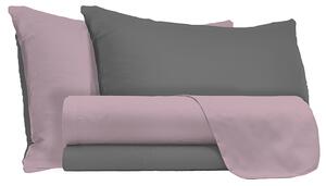 Set Lenzuola Matrimoniale Sopra Sotto e Federe Doubleface Rosa Antico/Fumo