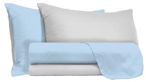 Set Lenzuola Matrimoniale Sopra Sotto e Federe Doubleface Azzurro/Grigio Chiaro