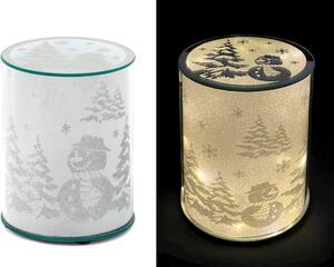 Alzata in vetro decoro natale effetto glitter con led cm 15 x h20