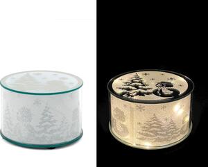 Alzata in vetro decoro natale effetto glitter con led cm 15 x h10