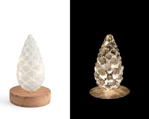 Pigna in vetro natale con led su base legno cm h15