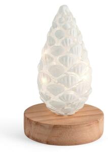 Pigna in vetro natale con led su base legno cm h15