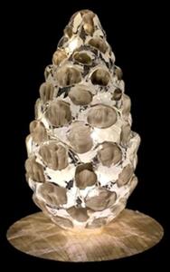 Pigna in vetro natale con led su base legno cm h15